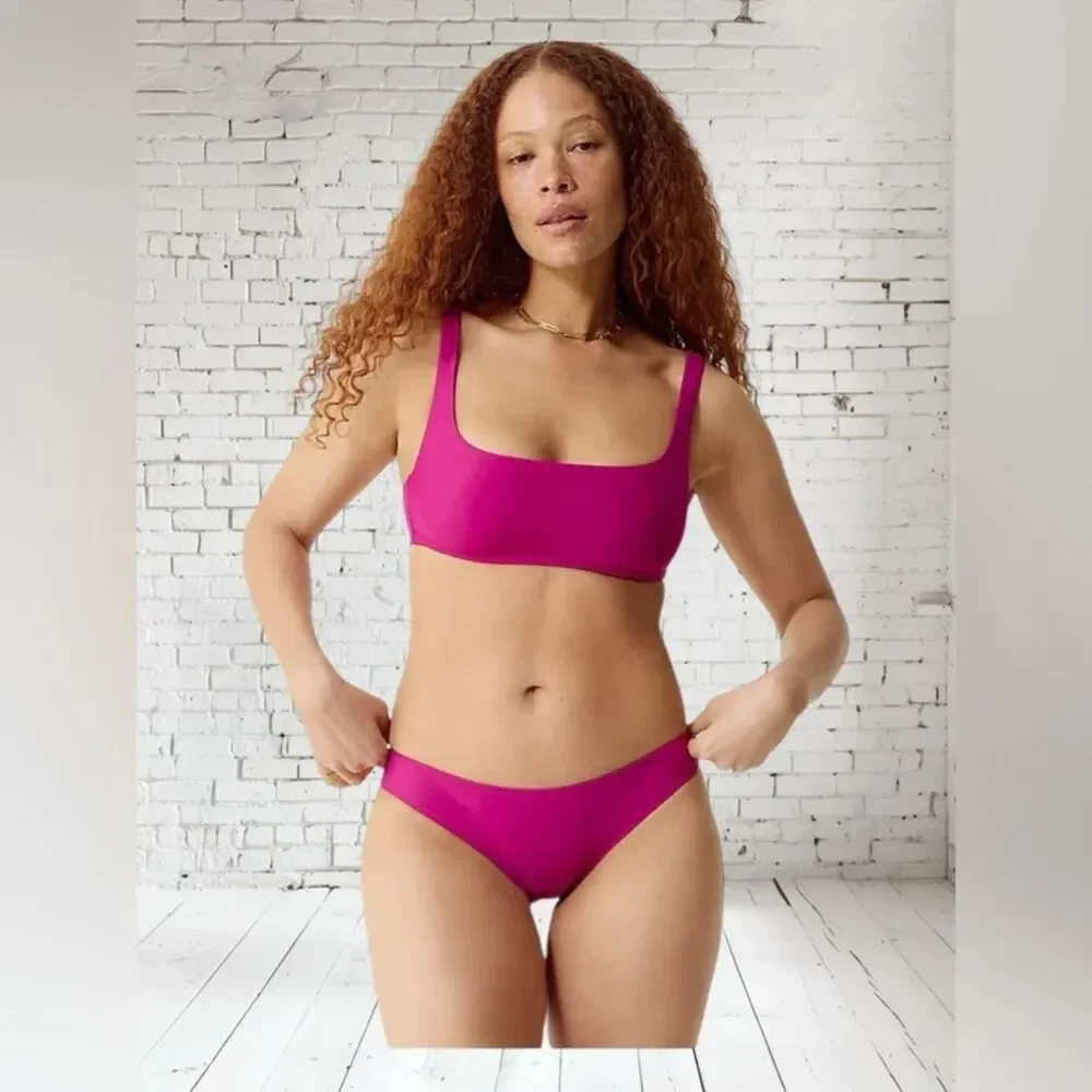 J.Crew Squareneck Bikini Top Radiant Fuchsia SZ 2X NWT Pink Mix & Match Summer